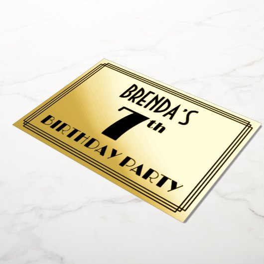 Invitation En Aluminium 7e fête d'anniversaire — Art Déco Look "7" + Nom (Rotation)