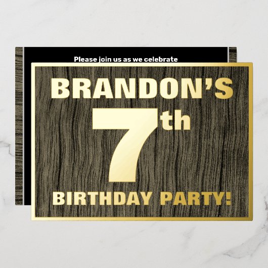 Invitation En Aluminium 7e fête d'anniversaire : Bold, Faux Motif de grain (Recto/Verso)