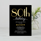 Invitation En Aluminium 80 80e fête d'anniversaire Black Gold (Debout devant)