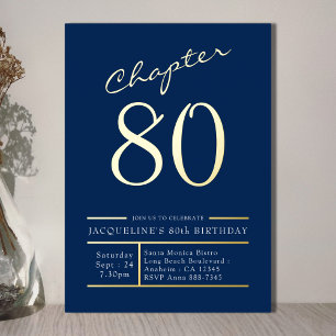 Invitation En Aluminium 80 Blue 80th Birthday Party Gold