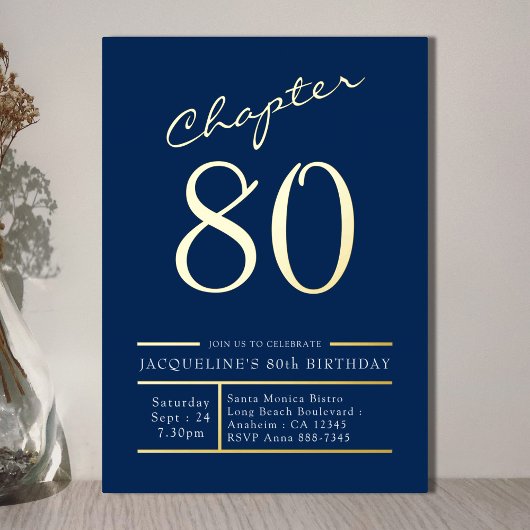 Invitation En Aluminium 80 Blue 80th Birthday Party Gold
