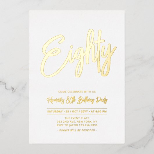 Invitation En Aluminium 80 | Chic Foil Script 80e fête d'anniversaire (Recto)