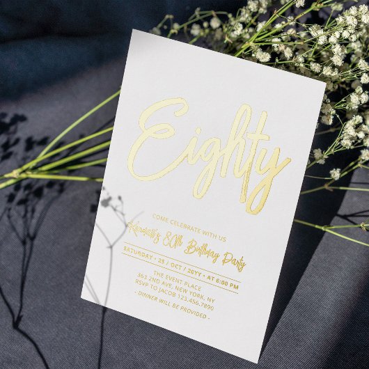 Invitation En Aluminium 80 | Chic Foil Script 80e fête d'anniversaire