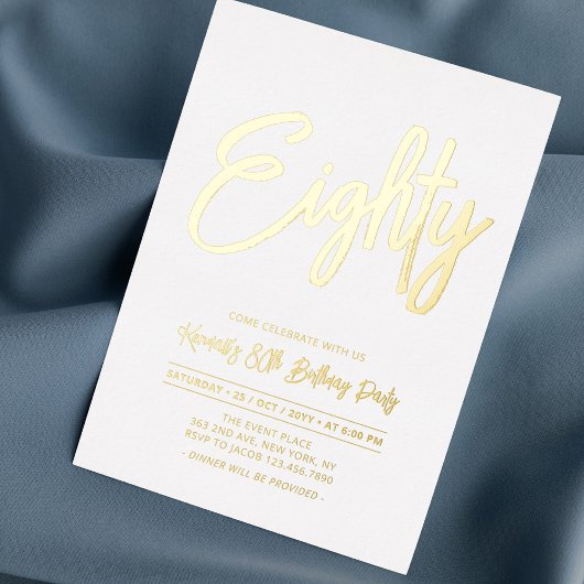 Invitation En Aluminium 80 | Chic Foil Script 80e fête d'anniversaire