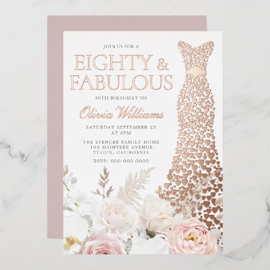Invitation En Aluminium 80 et fabuleux 80e anniversaire de fête Rose or (Recto/Verso)