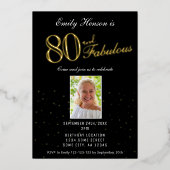 Invitation En Aluminium 80 et Fabulous Black 80th Birthday Gold (Recto)