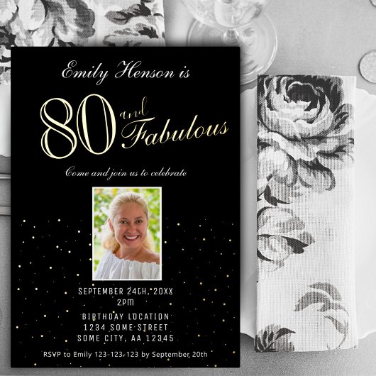 Invitation En Aluminium 80 et Fabulous Black 80th Birthday Gold