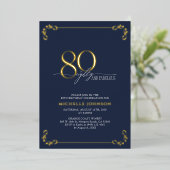 Invitation En Aluminium 80 & Fabuleux Blue & Gold Calligraphy Anniversaire (Debout devant)