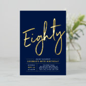 Invitation En Aluminium 80 | Modern Gold Navy 80e fête d'anniversaire (Debout devant)