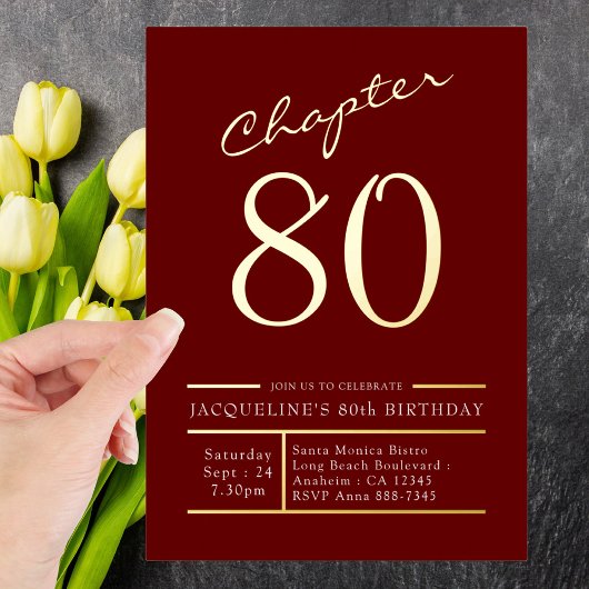Invitation En Aluminium 80 Rouge 80e Anniversaire Gold