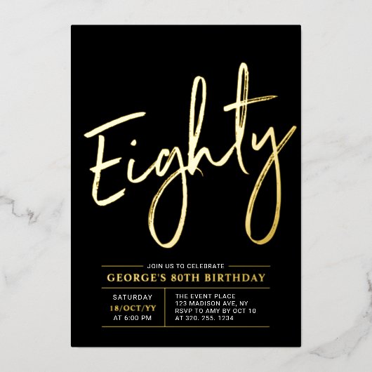 Invitation En Aluminium 80 | Soirée d'anniversaire Gold & Black moderne 80 (Recto)