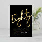 Invitation En Aluminium 80 | Soirée d'anniversaire Gold & Black moderne 80 (Debout devant)