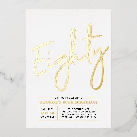 Invitation En Aluminium 80 | Soirée d'or moderne 80e anniversaire (Recto)