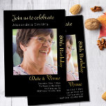 Invitation En Aluminium 80e anniversaire Black Gold<br><div class="desc">Célébrez une étape spéciale dans le style avec ces invitations personnalisées à 80e anniversaire. Ces invitations de fête sur mesure ont un design luxueux en papier noir et or avec un endroit pour ajouter une photo spéciale de l'invité d'honneur. Avec un look élégant et sophistiqué, ces invitations sont parfaites pour...</div>