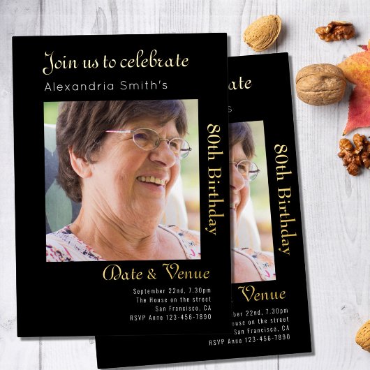 Invitation En Aluminium 80e anniversaire Black Gold