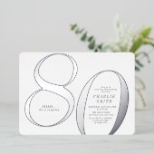 Invitation En Aluminium 80e anniversaire d'argent minimaliste moderne (Debout devant)