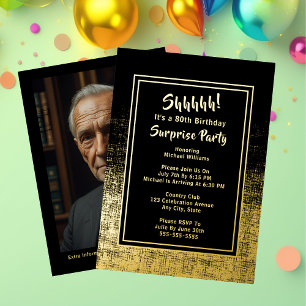 Invitation En Aluminium 80e anniversaire surprise photo sur le dos Black &