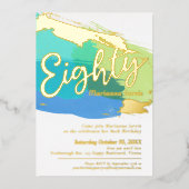 Invitation En Aluminium 80e fête d'anniversaire or vert bleu photo abstrai (Recto)