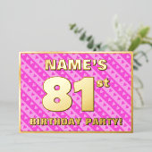 Invitation En Aluminium 81e fête d'anniversaire — Coeurs et rayures roses (Debout devant)