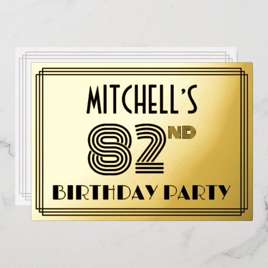 Invitation En Aluminium 82e fête d'anniversaire — Art Déco Style "82" & No (Recto/Verso)