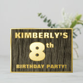 Invitation En Aluminium 8th Birthday Party: Bold, Faux Wood Grain Pattern (Debout devant)