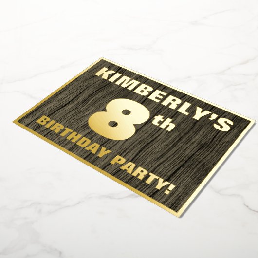 Invitation En Aluminium 8th Birthday Party: Bold, Faux Wood Grain Pattern (Rotation)