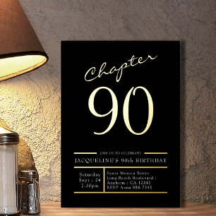 Invitation En Aluminium 90 Black 90th Birthday Party Gold