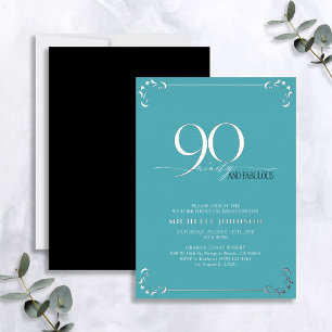 Invitation En Aluminium 90 & Fabuleux Anniversaire Turquoise & Argent