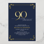 Invitation En Aluminium 90 & Fabuleux Blue & Gold Calligraphy Anniversaire (Recto)