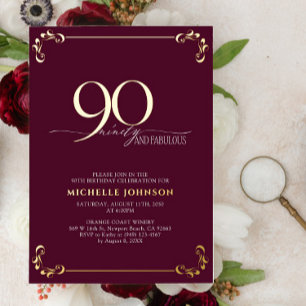 Invitation En Aluminium 90 & Fabuleux Burgundy & Gold Calligraphy Annivers