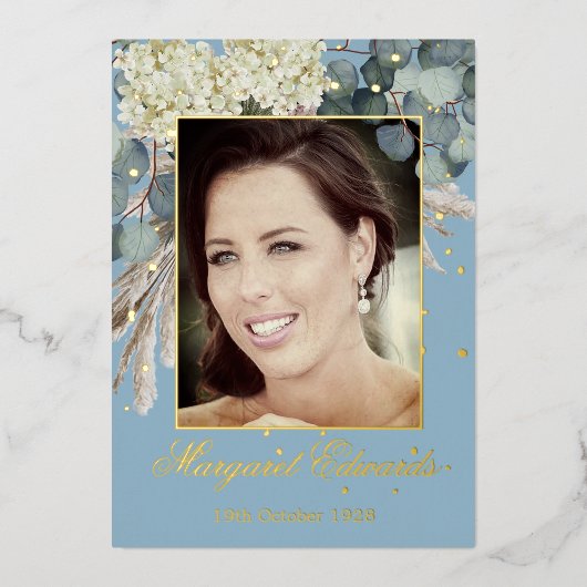 Invitation En Aluminium 90e Anniversaire Bleu Élégant Photo Fête (Recto)