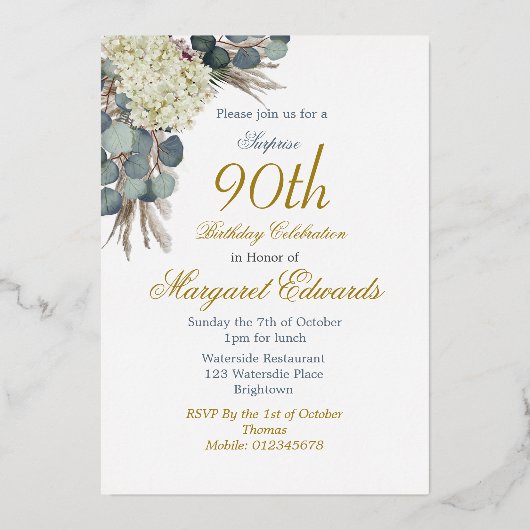 Invitation En Aluminium 90e Anniversaire Bleu Élégant Photo Fête (Verso)