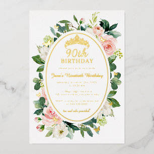 Invitation En Aluminium 90e anniversaire Gold Pink Butterfly Floral