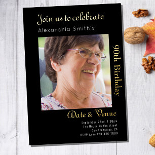 Invitation En Aluminium 90e Anniversaire Noir Or
