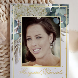 Invitation En Aluminium 90ème Floral Blue Elegant Photo Anniversaire