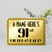 Invitation En Aluminium 91e fête d'anniversaire : Art Déco Look "91" et no (Debout devant)
