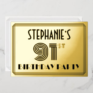 Invitation En Aluminium 91e fête d'anniversaire — Art Déco Style "91" & No