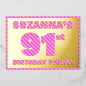 Invitation En Aluminium 91e fête d'anniversaire — Audacieux, amusant, rose (Recto)