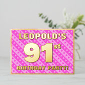 Invitation En Aluminium 91e fête d'anniversaire — Coeurs et rayures roses  (Debout devant)