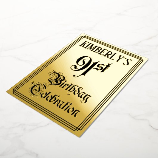 Invitation En Aluminium 91e fête d'anniversaire — Script élégant + Nom per (Rotation)