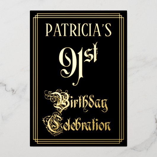 Invitation En Aluminium 91e fête d'anniversaire — Script fantaisie et nom  (Recto)