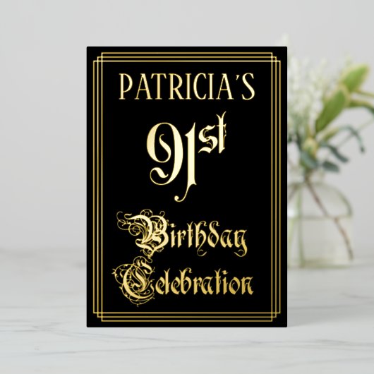 Invitation En Aluminium 91e fête d'anniversaire — Script fantaisie et nom  (Debout devant)