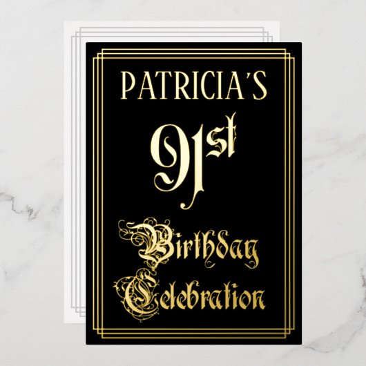 Invitation En Aluminium 91e fête d'anniversaire — Script fantaisie et nom  (Recto/Verso)