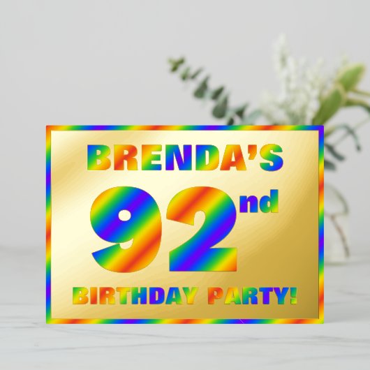 Invitation En Aluminium 92e fête d'anniversaire — Amusant, Rainbow Spectru (Debout devant)