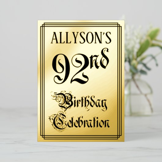 Invitation En Aluminium 92e fête d'anniversaire — Script élégant + Nom per (Debout devant)