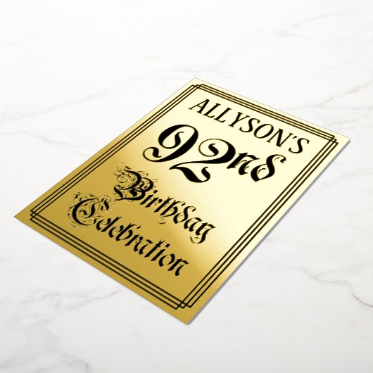 Invitation En Aluminium 92e fête d'anniversaire — Script élégant + Nom per (Rotation)