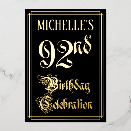 Invitation En Aluminium 92e fête d'anniversaire — Script fantaisie et nom  (Recto)