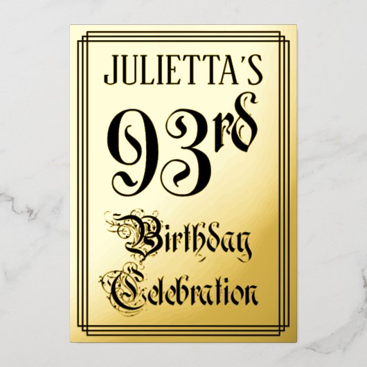 Invitation En Aluminium 93e fête d'anniversaire — Script élégant + Nom per (Recto)