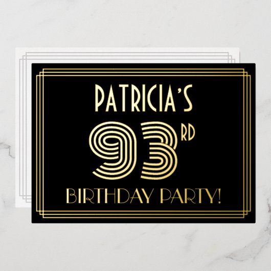 Invitation En Aluminium 93e fête d'anniversaire — Style Art Déco "93" + No (Recto/Verso)