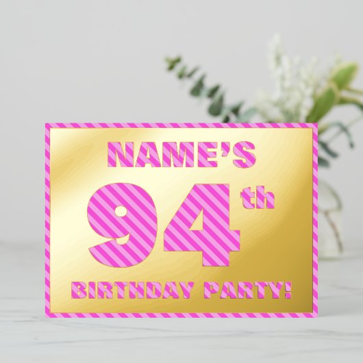 Invitation En Aluminium 94e fête d'anniversaire — Gras, amusant, rose rayu (Debout devant)